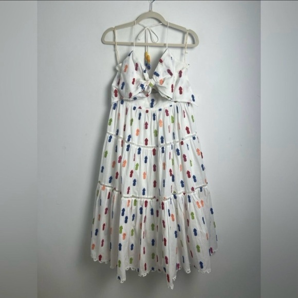 Farm Rio Pineapple Appliqué Keyhole Bodice | Cotton | Midi Dress - Picture 3 of 4